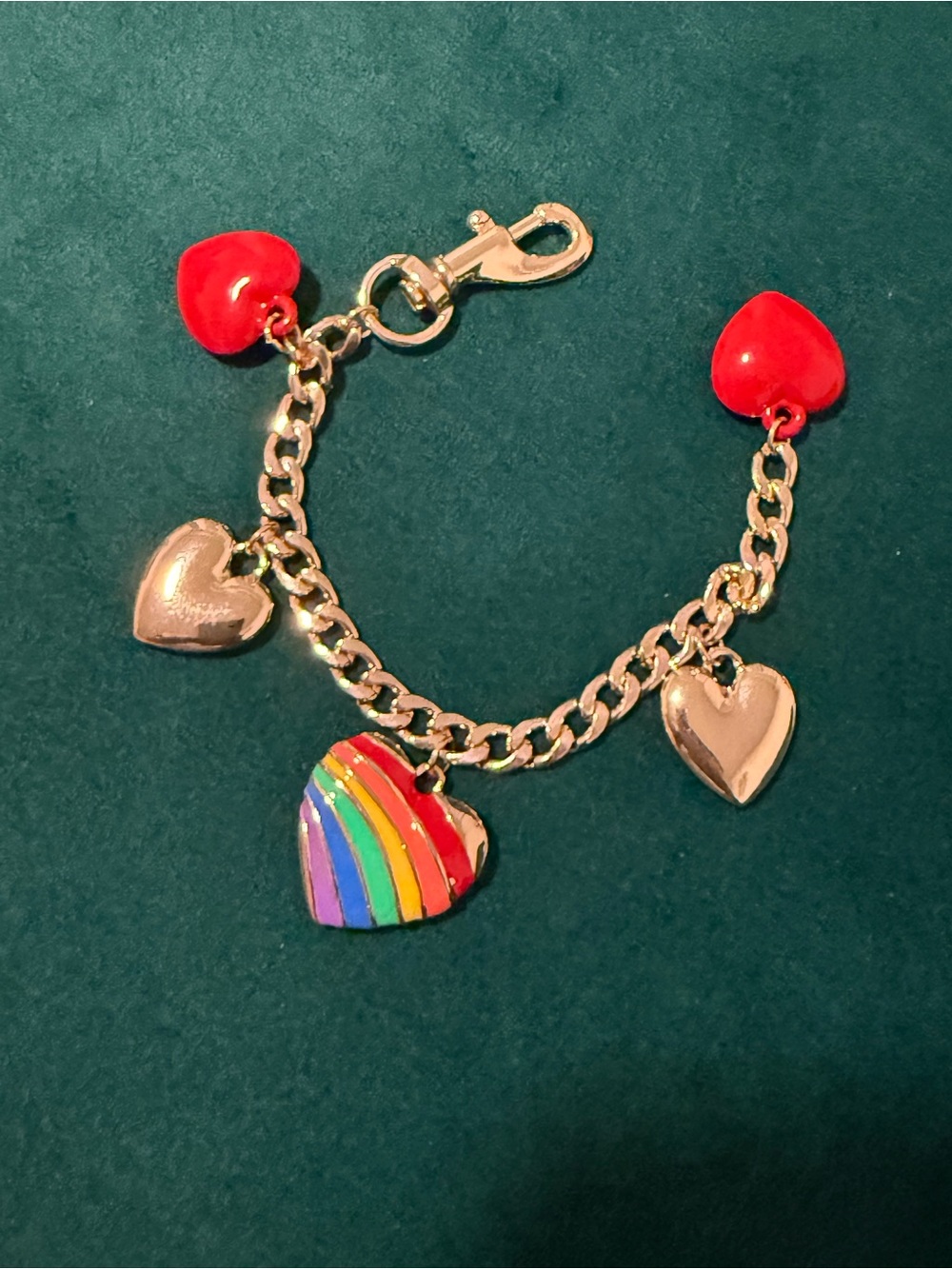 Gold-Tone Heart Charm with Rainbow Heart Accent - Women's Accessories